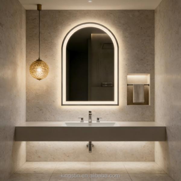 Wholesale Frameless Smart Mirror With Led Light Custom Arch Rest Room Dimming Backlit Led Bathroom Mirror for Hotel