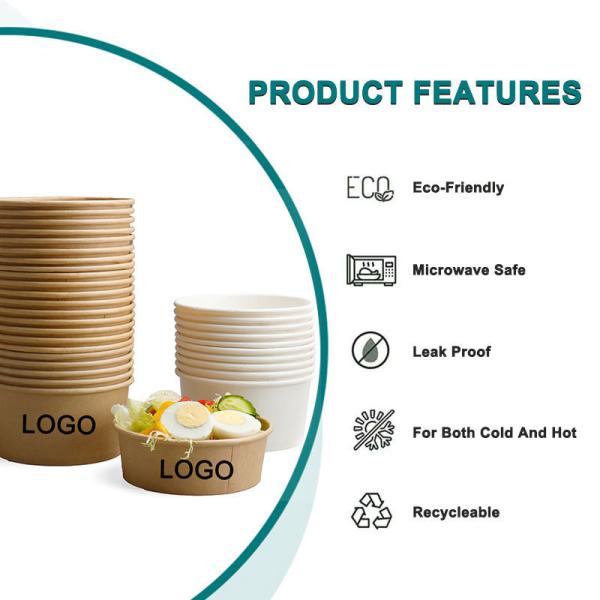 Customized Biodegradable Noodles Salad Fast Food Packaging Disposable Kraft Salad Cardboard Hot Food Salad Soup Paper Bowl