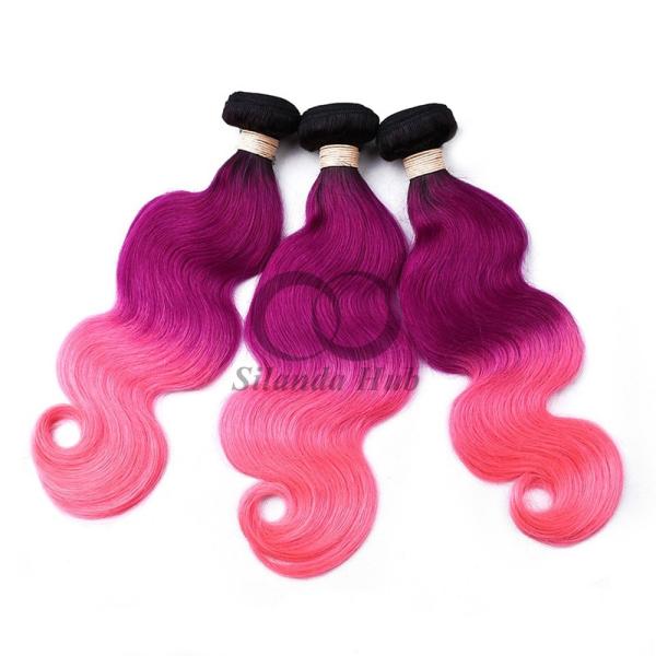 #T1B/Purple/Pink Body Wave Remy Human Hair Bundles Sew In Weave Bundles Brazilian Bundle Deals