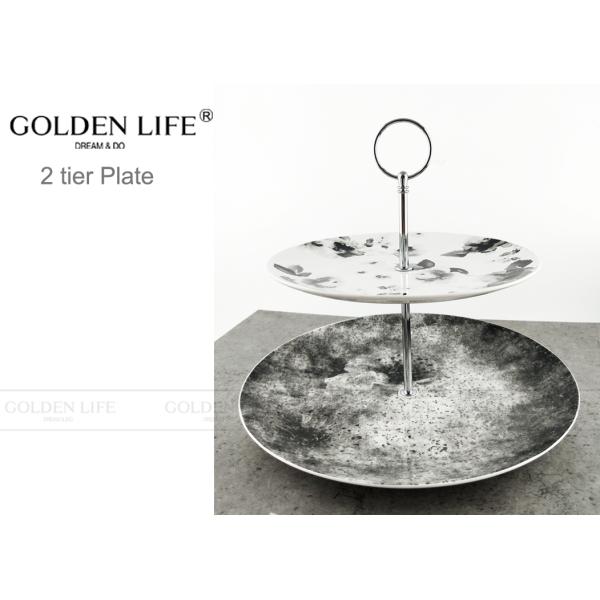 Porcelain Ceramic Fruit Plates Cupcake Stand Tower Fruit Dessert Tray Stand Black Flowers