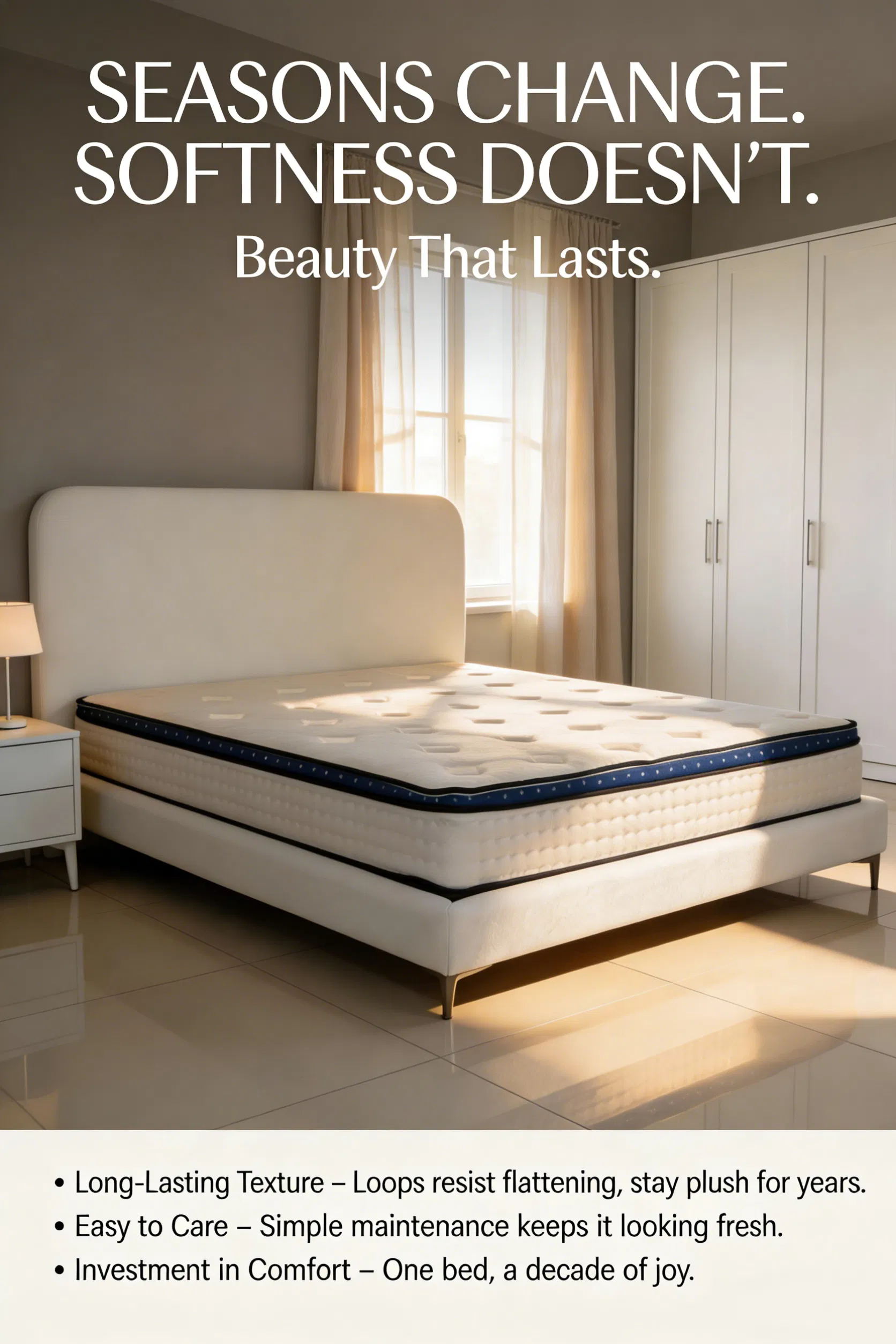 Reliable Fluffy Upholstered Bed Maintains Its Shape and Comfort Over Years of Use