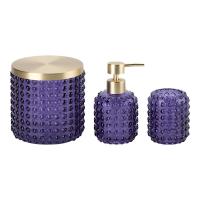 3pcs Acessórios de banheiro de vidro Set azul escuro com parte dourada forma redonda pontos grandes