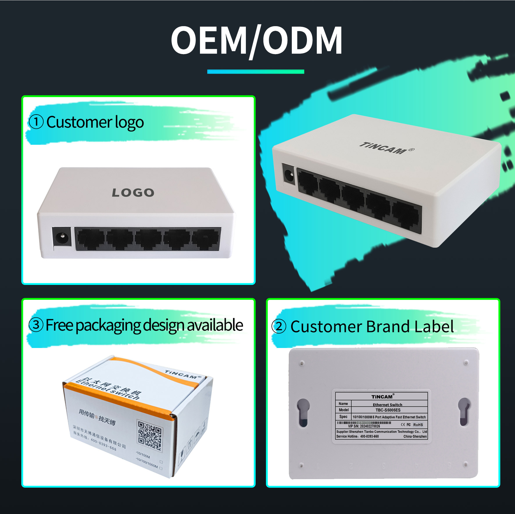 5-Port Gigabit Ethernet Switch Unmanaged Plug & Play Network Switch 10/100/1000Mbps RJ45 Desktop Plastic Housing External 5V Power Adapter TBC-S5005ES