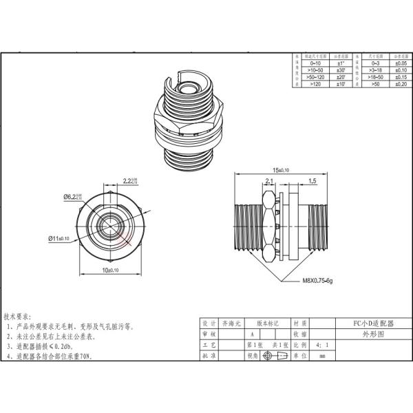 Zinc Copper Alloy Small D Type FC APC Fiber Optic Coupler