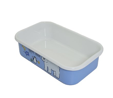 25cm Light Blue Arctic Animal Printed Rectangular Enamel Container Oven Safe Enamel Baking Bowl For Fridge Storage Food Preparation