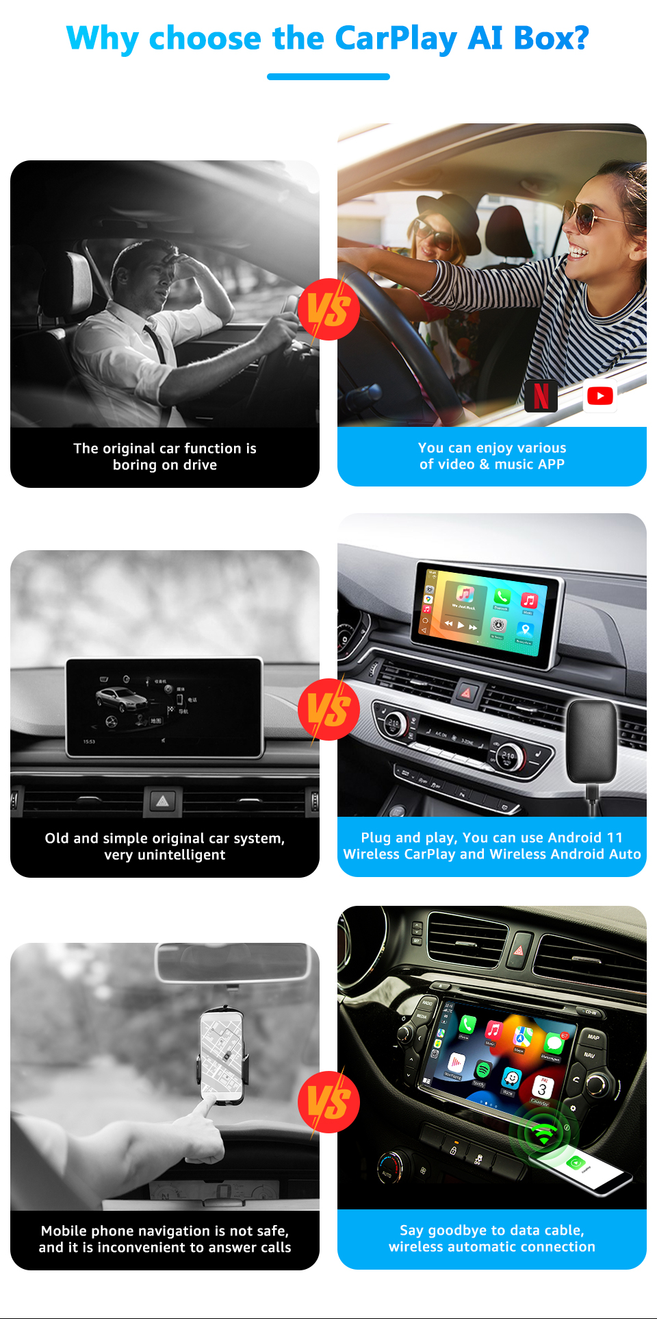 YouTube Netflix Android 8.1 TV Ai Box беспроводной Carplay и Android Авто GPS для Audi Benz Toyota KIA Mazda Toyota Ford
