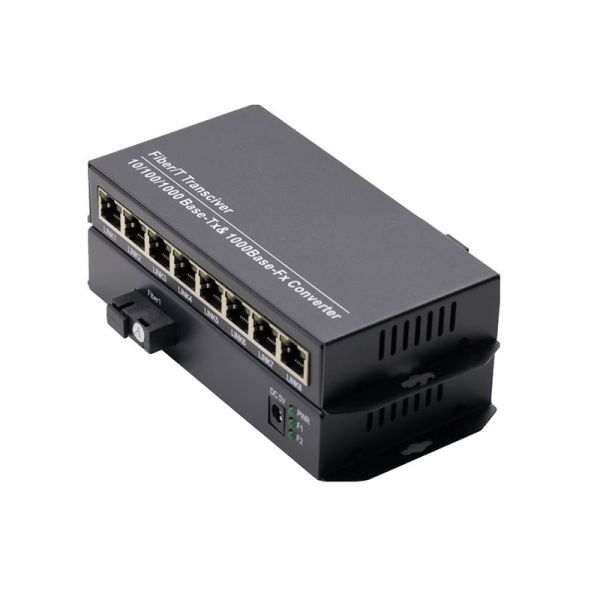 High Speed Gigabit Fiber Media Converter 1 Fiber SC To 8 RJ45 Ethernet Ports