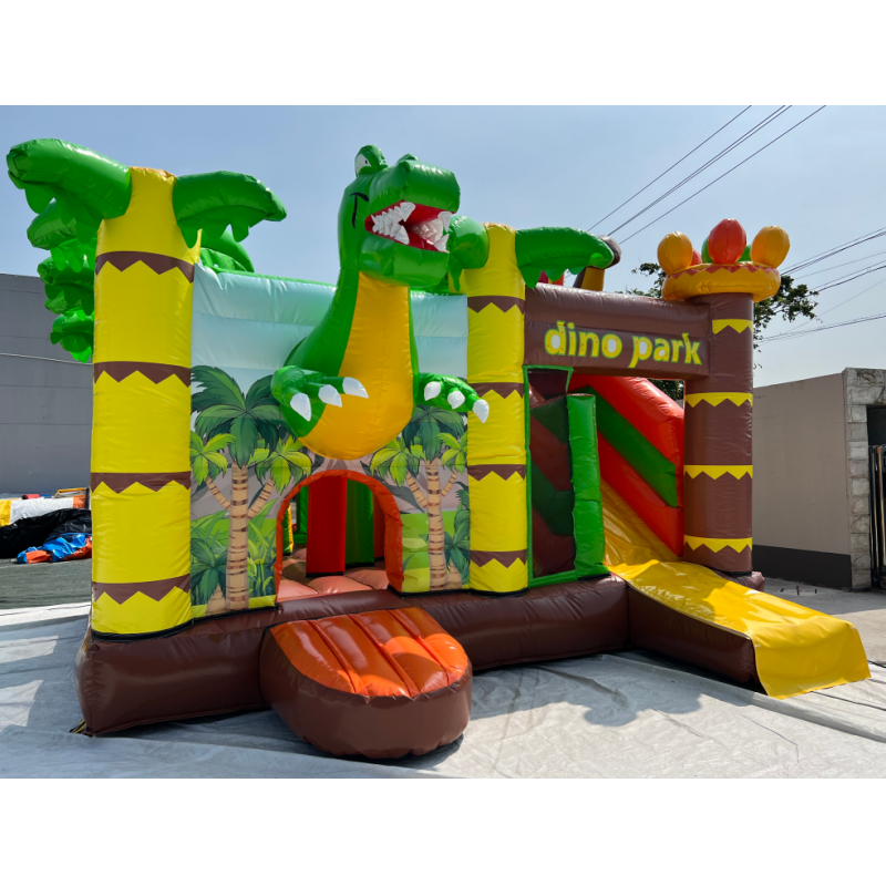 Commercial Inflatable Dino Bounce House Combination Dinosaur Bouncy Castle Slide Jumper with Belt for Kids' Play
