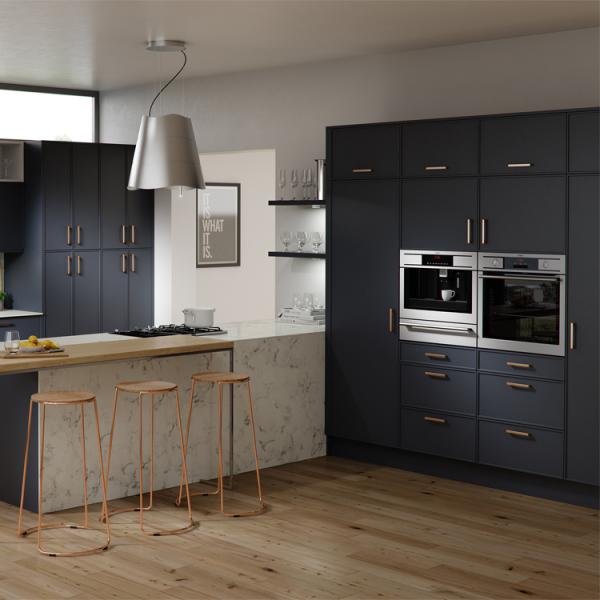 Armario de cocina del PVC de Matte Face Blue Color Tall de los armarios de cocina del país