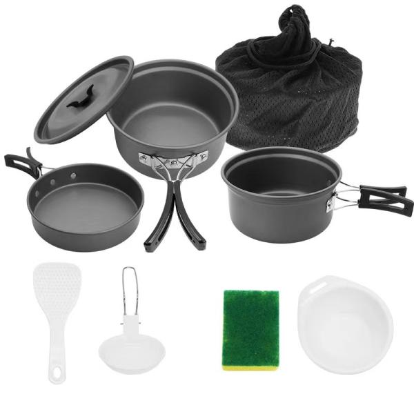 Black Aluminium Alloy Camping Pot Set 0.8mm Thickness THNH-03