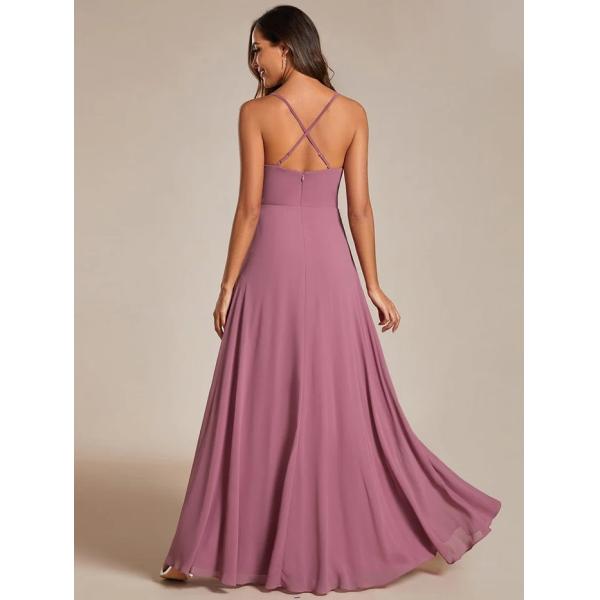 Boat Neck Empire A-line Ruffled Adjustable Spaghetti Strap Zipper Purple Orchid Chiffon Bridesmaid Dresses