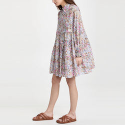 High Waisted Casual Floral Maxi Dress Long Sleeve Ruffle Trim Elegant