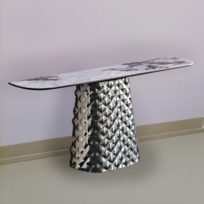 Mirror Type Reflective Console Table 380mm Width Marble Look