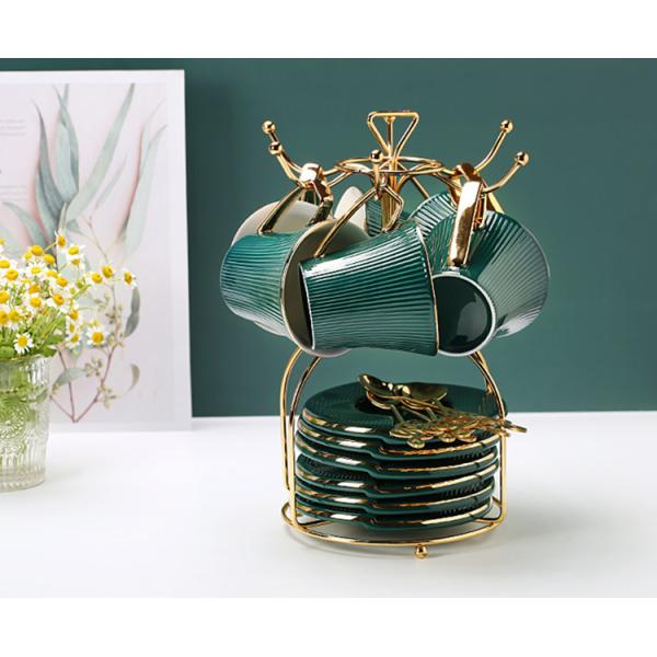 Золото Drinkware изготовленного на заказ после полудня роскошное покрыло керамическую чашку с чашками чая кофе поддонника оптовыми современными незаконными