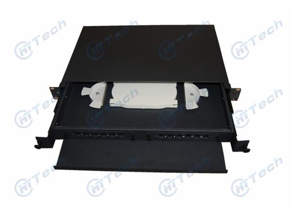 Black Color 12 Port LC Fiber Patch Panel , Drawer Type 1U Fiber Patch Panel With Number