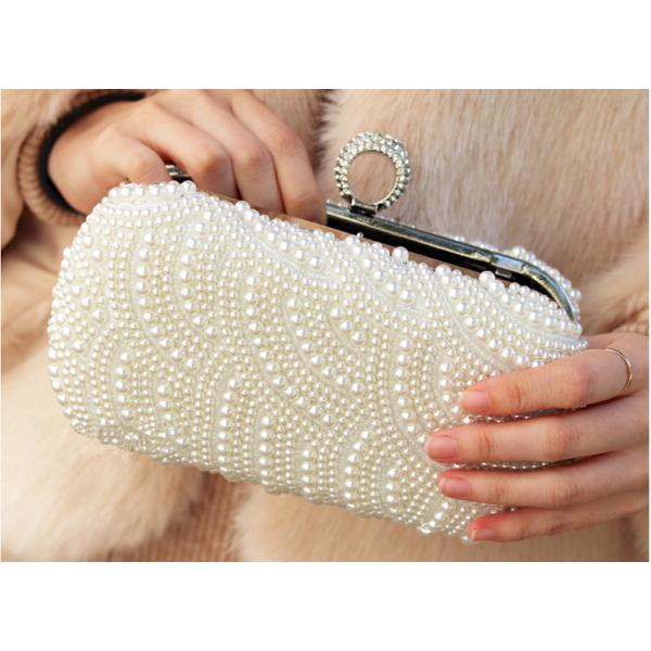 Bride's rhinestone pearl handbag new dinner evening bag socialite's hand sewed beaded gown small wedding bags