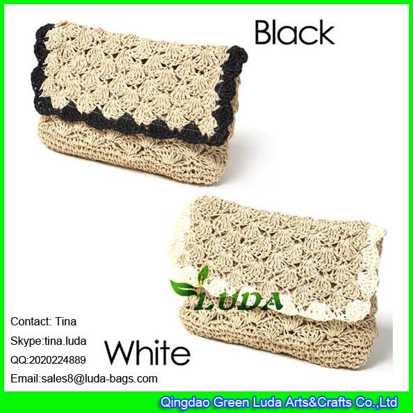LUDA vintage straw purses natural flower border paper straw clutch hand bag