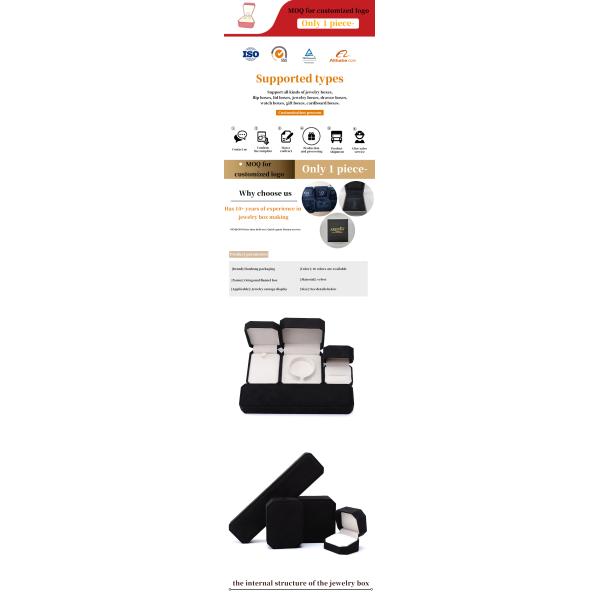 elegant handmade black Octagonal Velvet Jewelry Box for Necklace Earrings Bracelet Ring packaging