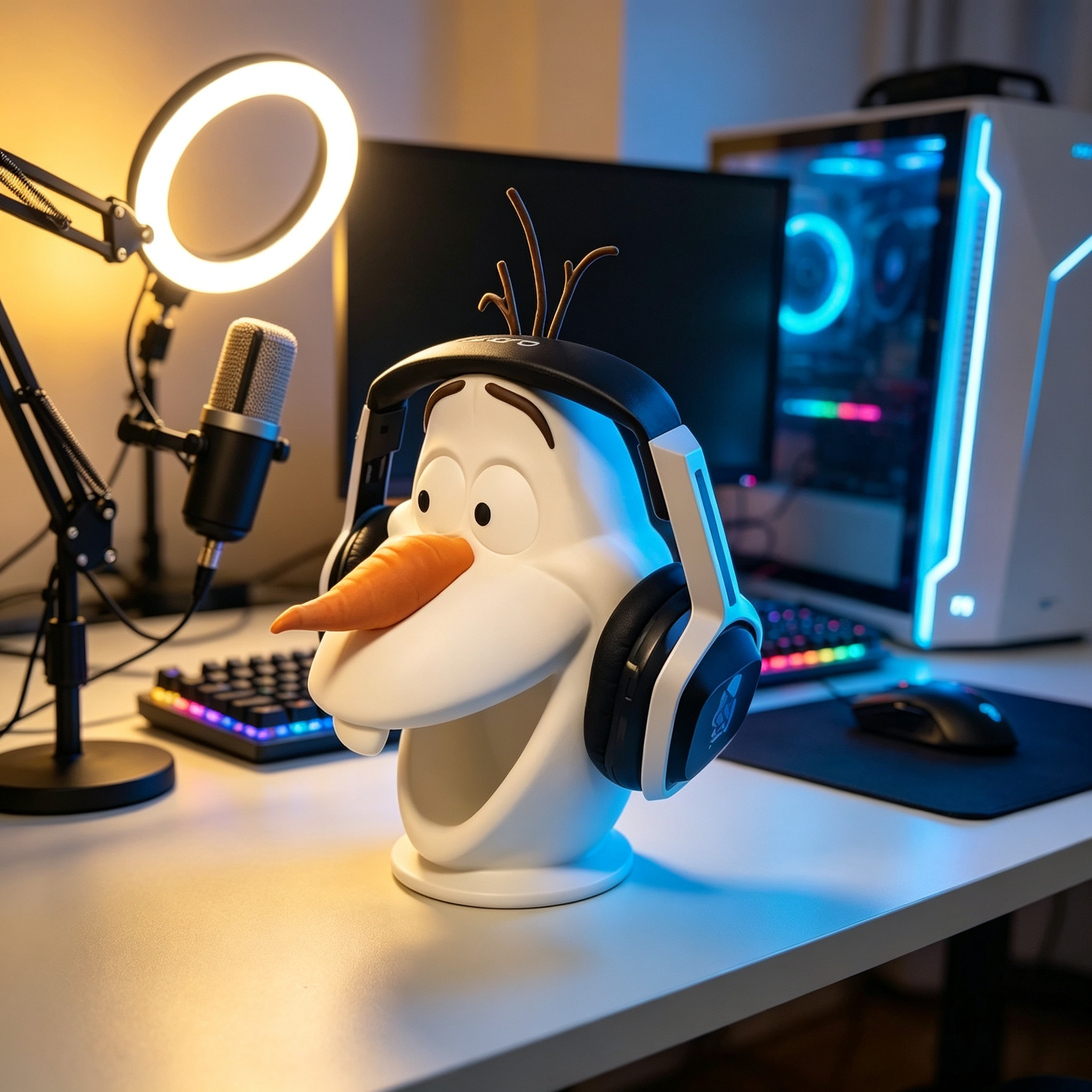 Frozen Olaf Figure Digital 3D Printing Impact Resistant Headphone Display Stand For E Sports