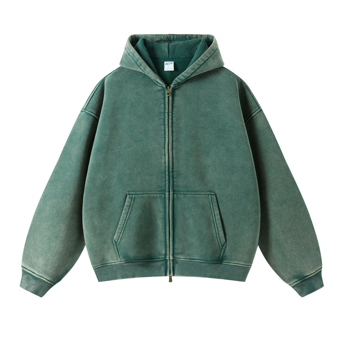 Men’s Vintage Washed Zip-Up Hoodie Oversized Fleece Lined Winter Casual Sweatshirt