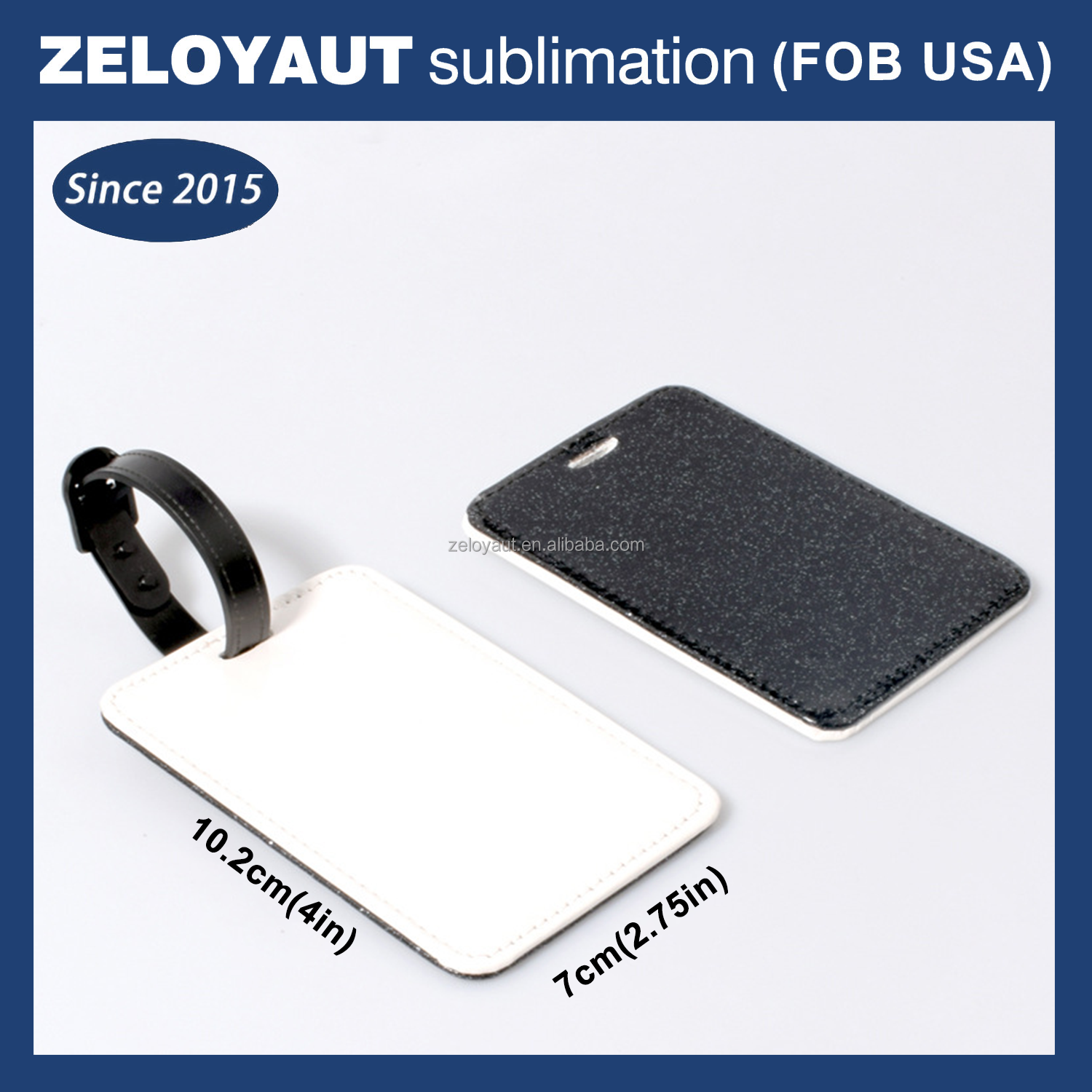 Zeloyaut DIY Name Luggage Tag Blue Glitter PU Leather Sublimation Blank Flight Travel Tag Promotional Personalized Badge