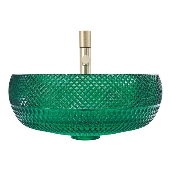 European Style Round Shaped Glass Vessel Basins Crystal Bathroom Wash Sinks Green Color