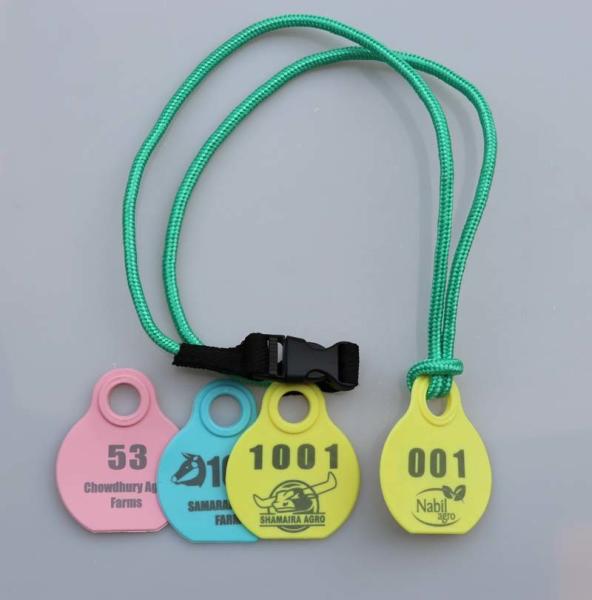 cattle neck tag,cow ear tag,cattle ID tag,with rope and lock，plastic TPU material,80*65mm,yellow,pink,light blue color