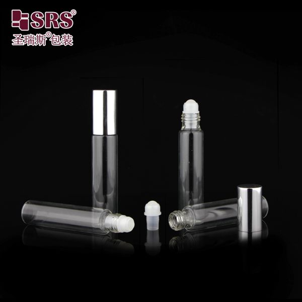 Essential Oil Perfume 10ml Tube Glass Roll on Bottle Steel Roller Ball Plastic Cap Cosmetic Packaging
