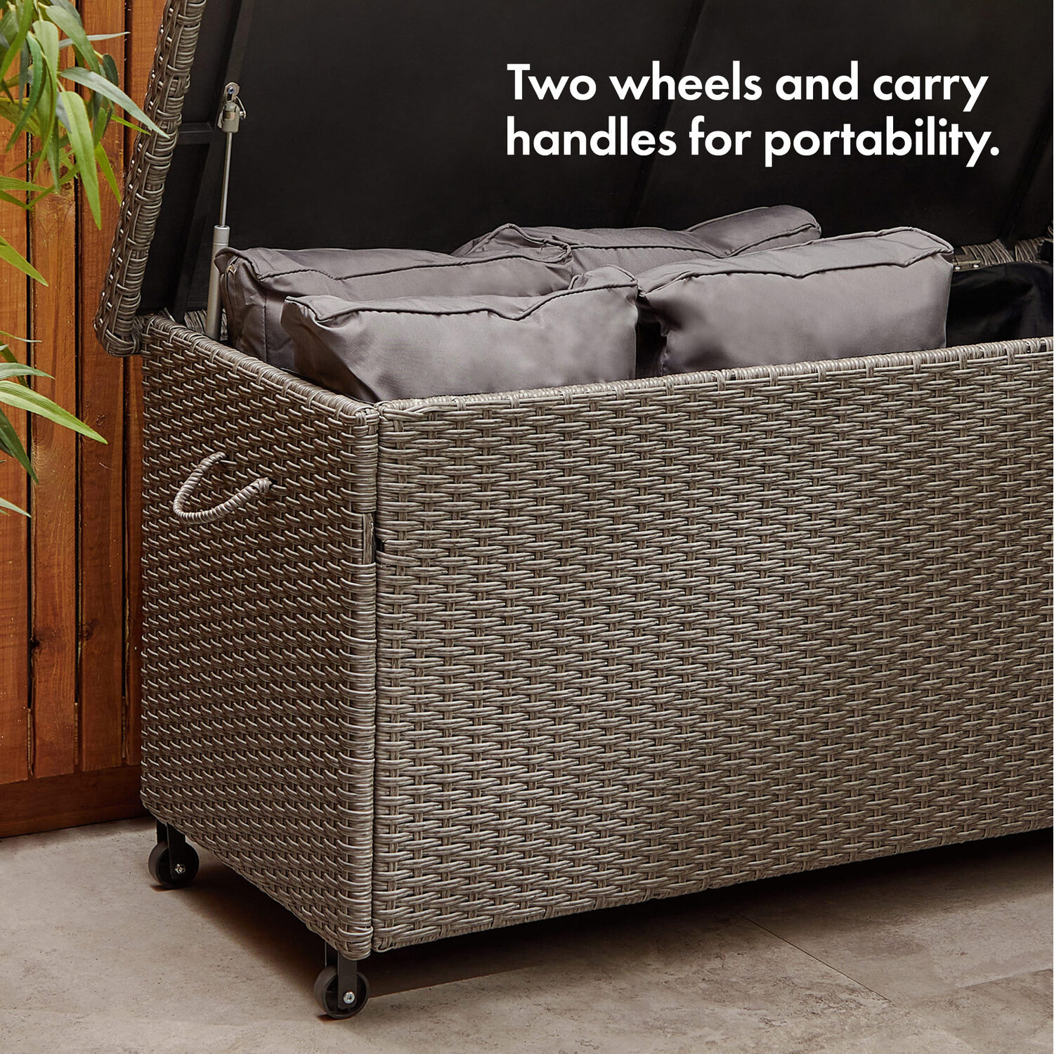 AJUNION Rattan Weave Cushion Storage Box A Must-Have for Tools Lock and Wheels Included