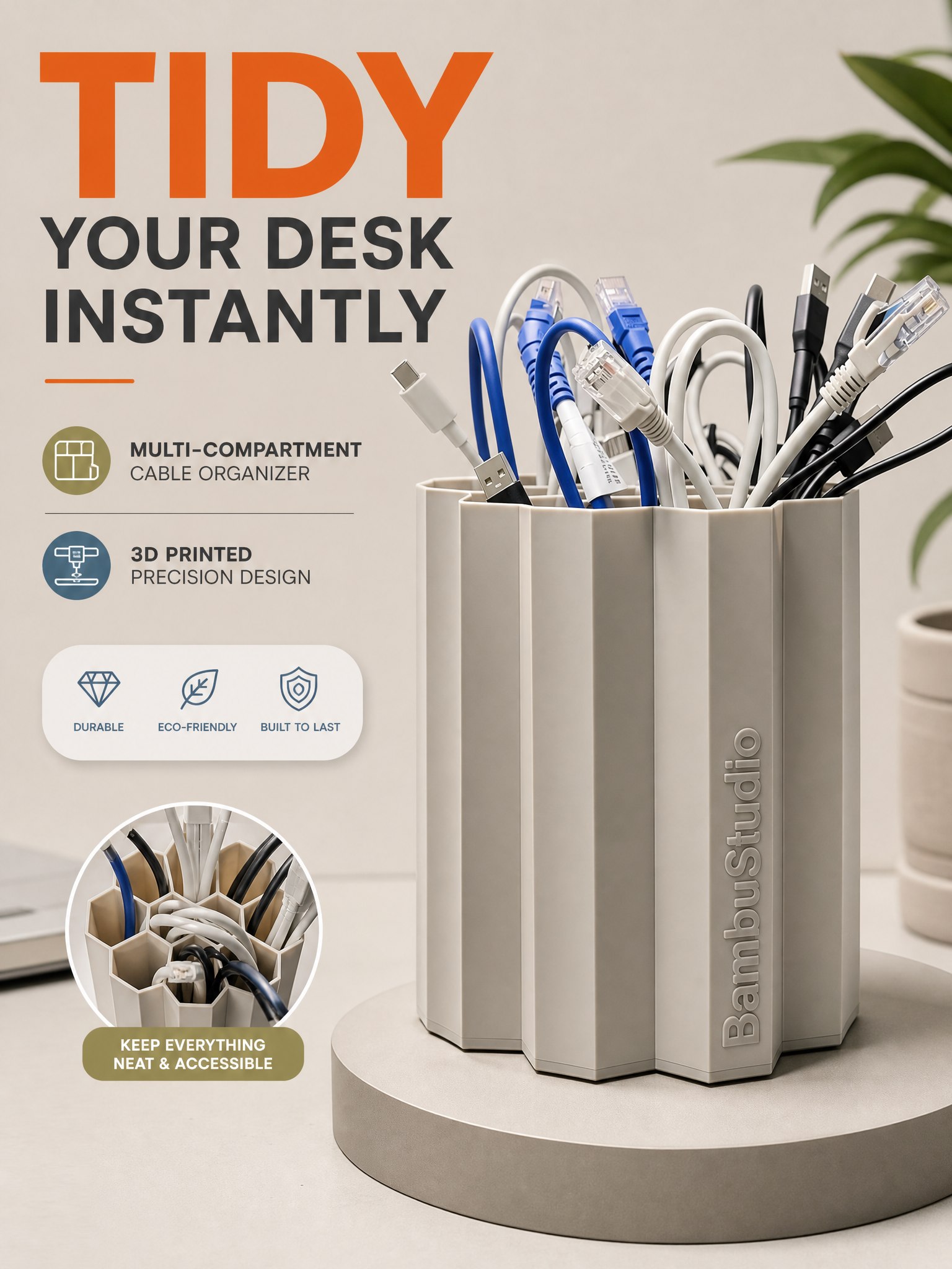 OEM 3D Printed Office Supplies Biodegradable Multicolor Charging Cable Holder