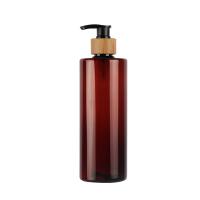 60ml 80ml 100ml 120ml 150ml 180ml 200ml 250ml 300ml Bouteille en PET à épaule plate Ambre naturel élégant avec pompe à lotion en bambou naturel