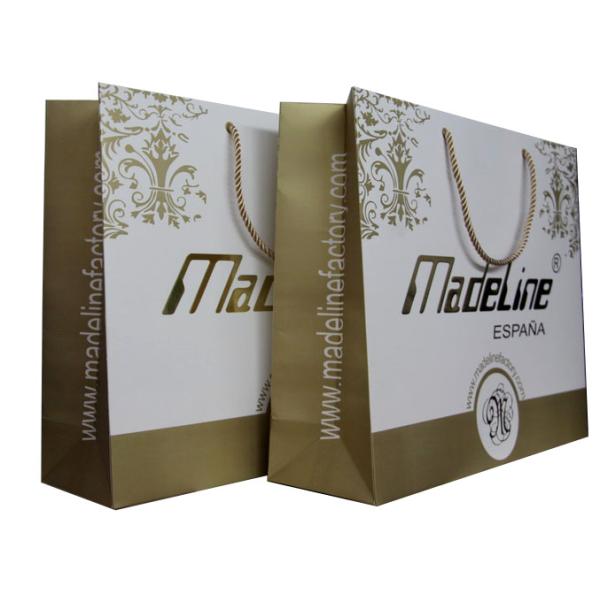 Gold White Paper Carrier Bag Of Made Line Lady Fashion Collection Twist Handle Embossed Logo