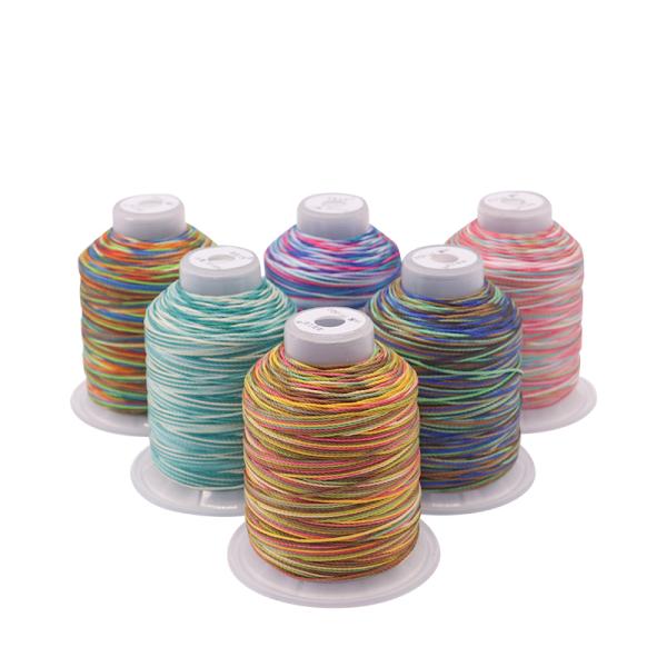 Многоцветные швейные нити Полиэстерная радужная нить для ткачества 100% полиэстер