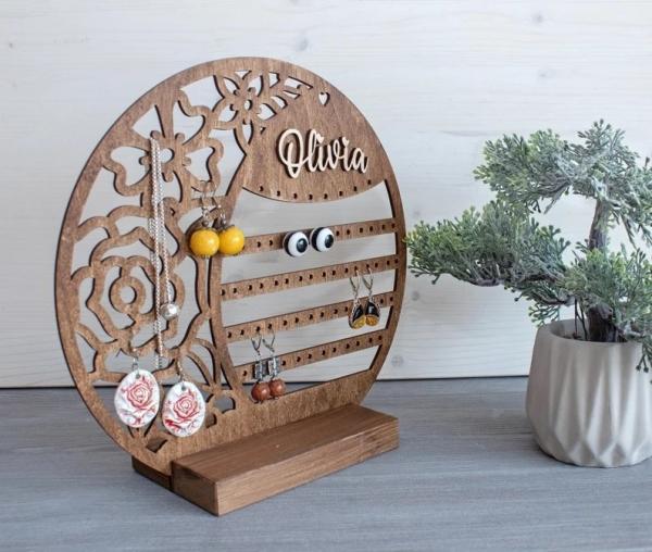 Personalized Wood Jewelry Organizer Earring Holder Wooden Jewelry Storage  Gift for any woman  Jewelry Stand