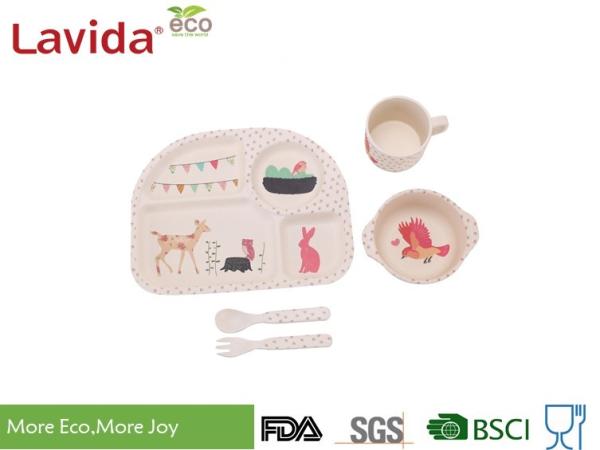 Animal Word Print Firm Bamboo Childrens Dinner Set Biodegradable For Indoor And Outdoor