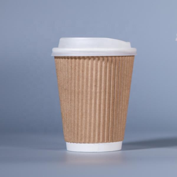 Coffee Paper Cups 12OZ Double Wall Disposable Customized Printed Ripple Kraft Cup