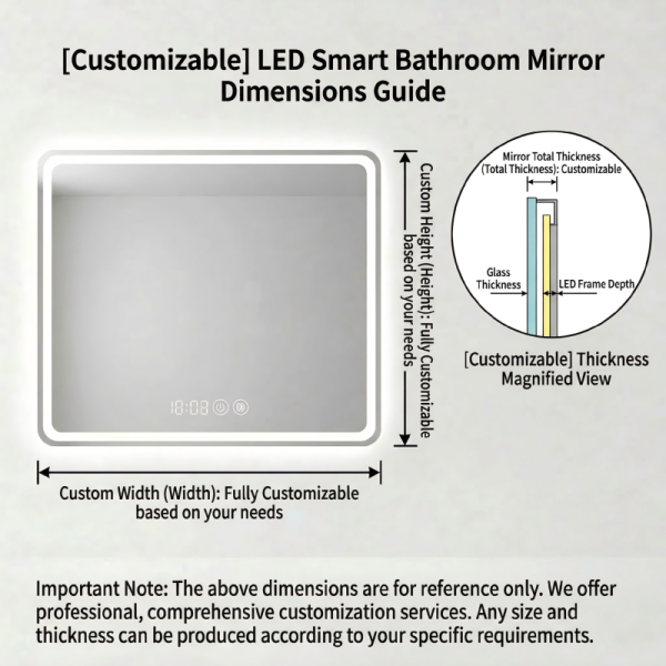 Kingstin Modern Minimalist Frameless Smart LED Bathroom Mirror | Custom Bluetooth, Anti-Fog & Display