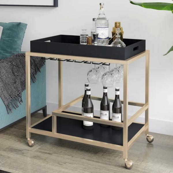 Brass Wine Drink Bar Cart Restaurant Serving Trolley Customized