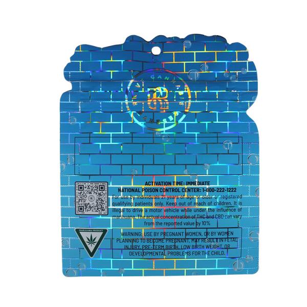 Zipper Top Glossy Die Cut Mylar Bags Aluminum Foil 3.5g Customized