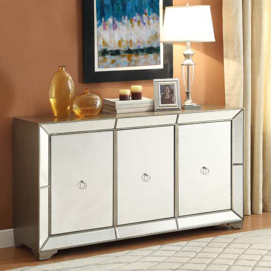 Contemporary 3 Door Mirrored Buffet Cabinet Sideboard Unit Home Furniture