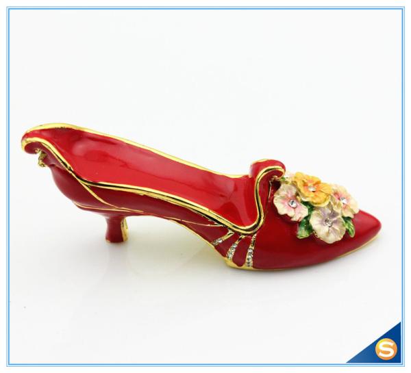 Handmade Elegant High Heel Shoes Shape Trinket Box Beautiful Flower Jewelry Box For Women's Gift SCJ626