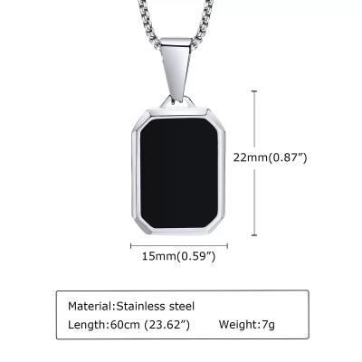 Collier pour homme en acier inoxydable rectangulaire incrusté en émail
