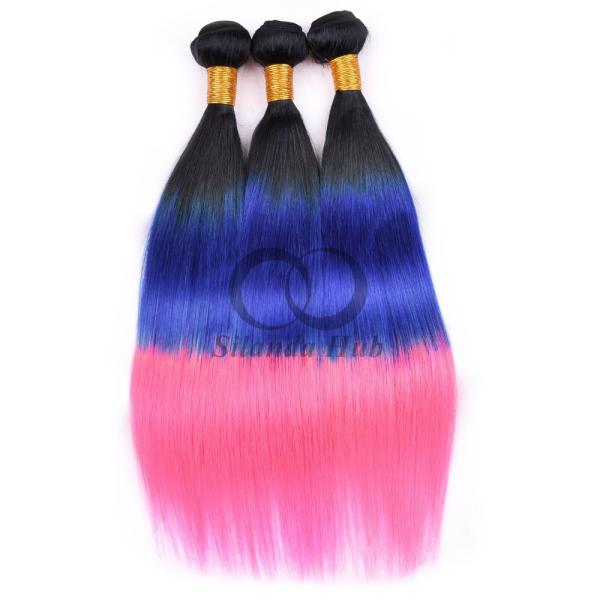 #T1B/Blue/Pink Straight Remy Human Hair Bundles Sew In Weave Bundles Brazilian