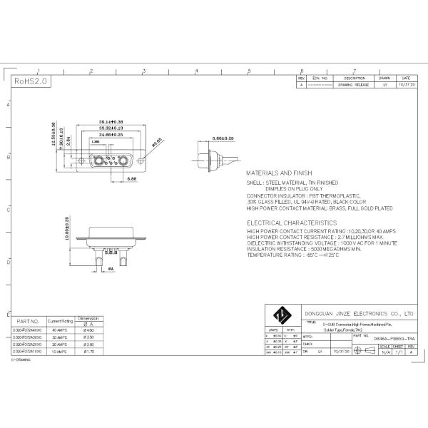 40AMP 7W2 Разъемы D-SUB Адаптер 5 + 2 Штекерный разъем Обработанный контактный штырь Полный золотой флэш-провод