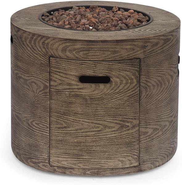 Outdoor Brazier Stocked Propane Gas Fire Pit Wood Pattern Brown