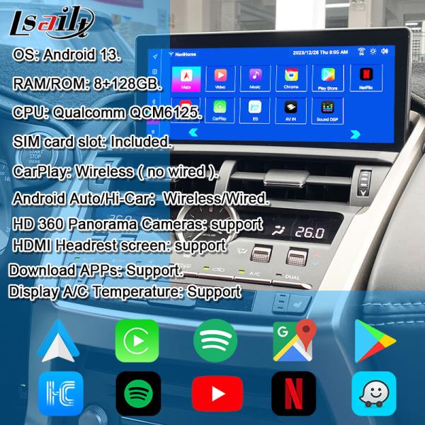 Lexus Android Screen with Wireless CarPlay & Android Auto 10.25 Inches Touchscreen for Lexus NX200T NX300H 2018-2022 SIM Card & 360 Cameras IPS Display