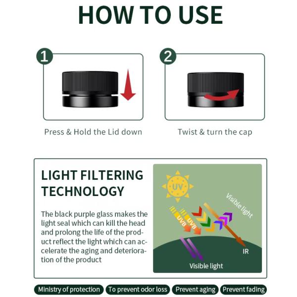 3g 5g 7g 9g Uv Violet Black Concentrare Mini Jars Airtight Eye Cream Wax Glass Container With Crc Lid