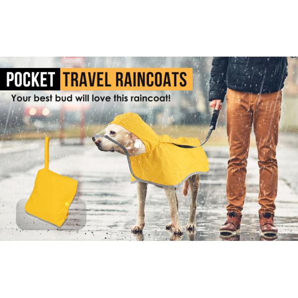 Dog Waterproof Raincoat with Poncho Hoodie, High Reflective Adjustable Yellow Pet Rain Jacket with Leash Hole