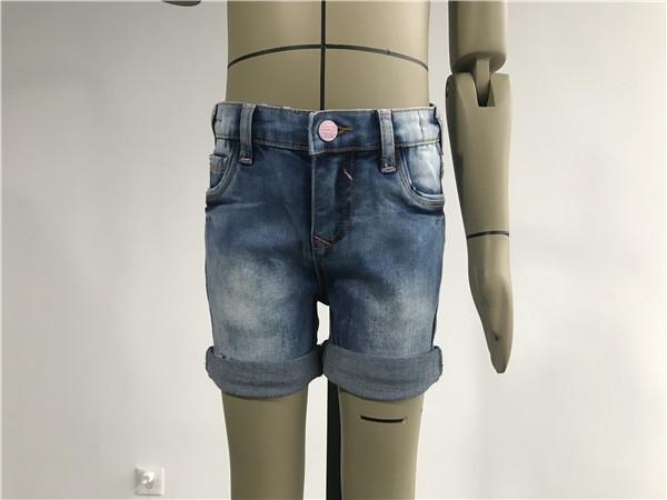 Casual Kids Denim Jeans Girls Mid Thigh Denim Shorts With Dots Woven Contrast Lining