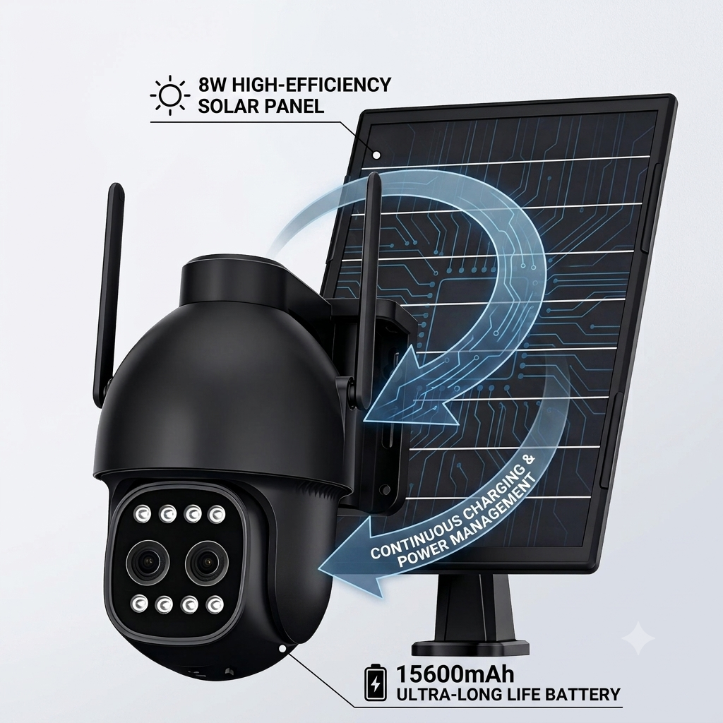 8W Solar Panel HD 4MP Security Camera Wireless WiFi Outdoor PTZ CCTV Surveillance Camera
